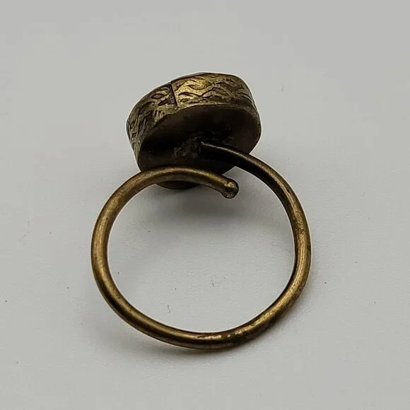 Vintage Antique Brass White Freshwater Pearl Inlay Adjustable Ring OS - Picture 4 of 11